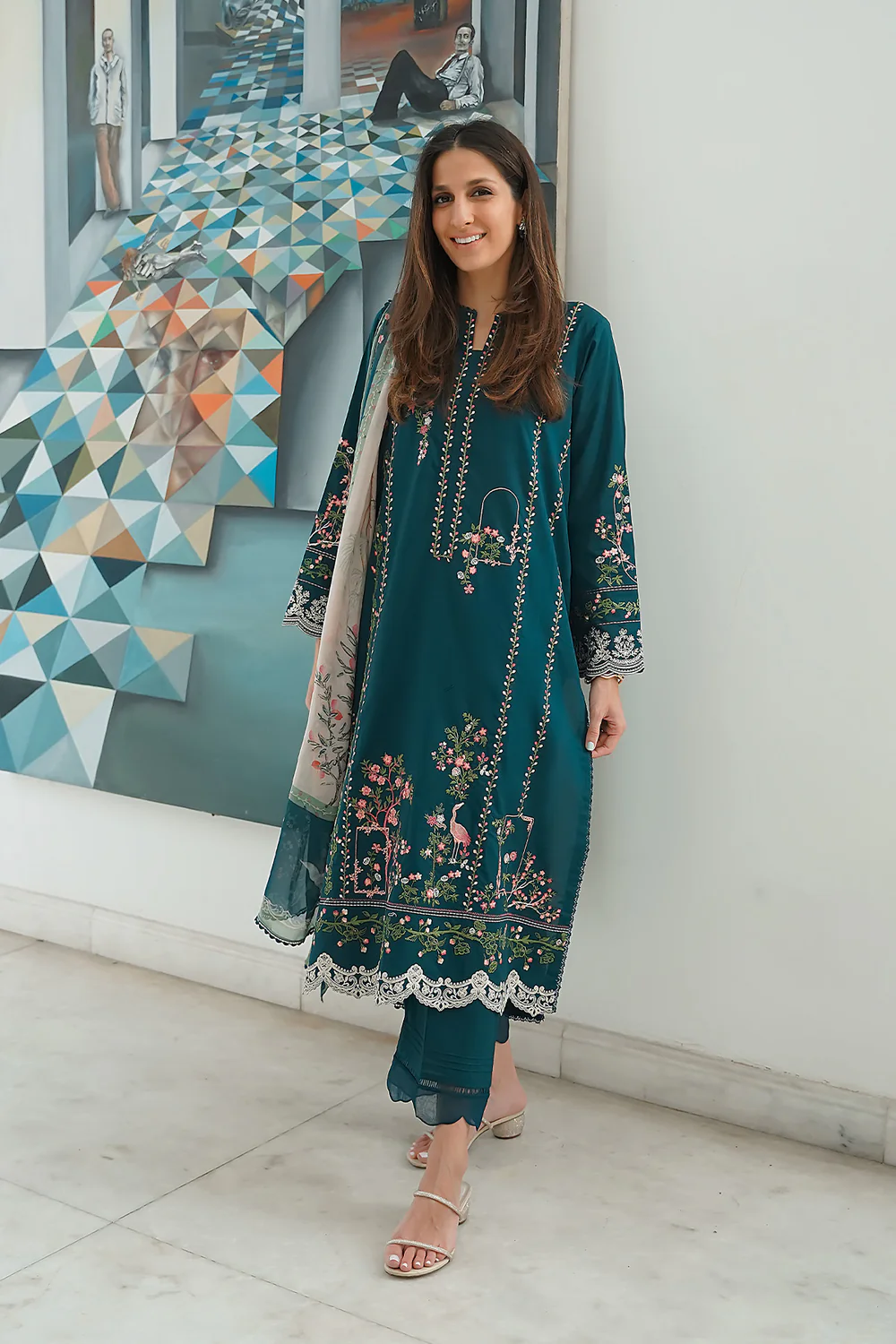 Teal Gardenia – Unstitched 3PC Set