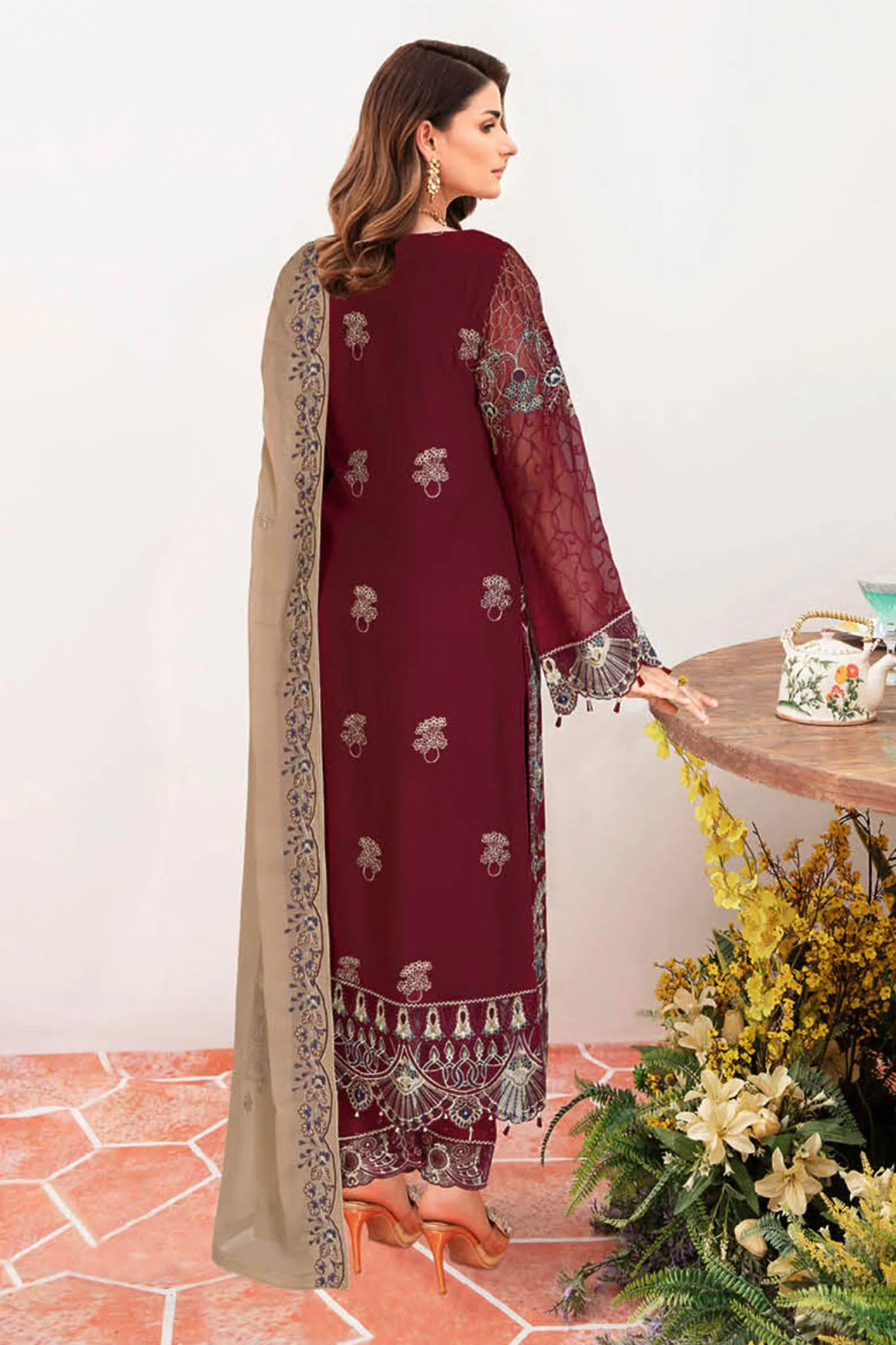 B-203 - Maroon - Unstitched 3-Piece Suit