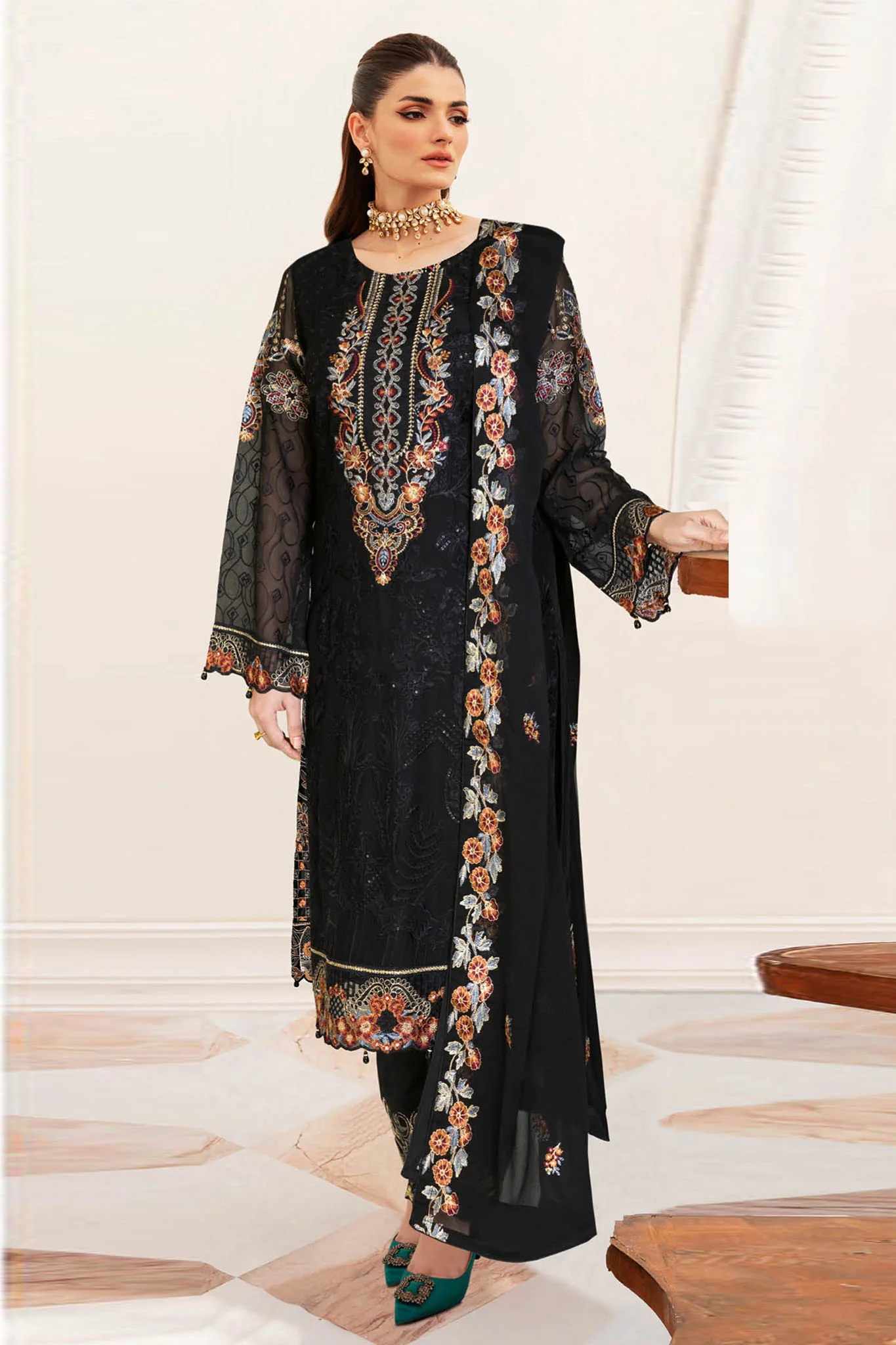 B-204 - Black - Unstitched 3-Piece Suit