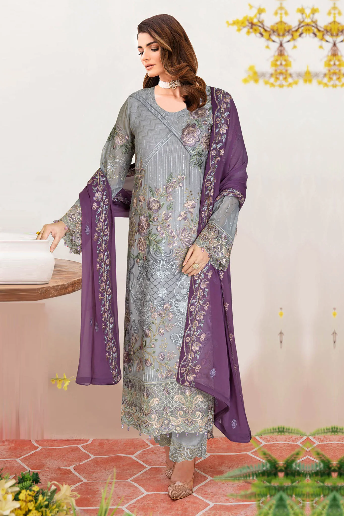 B-205 - Grey - Unstitched 3-Piece Suit