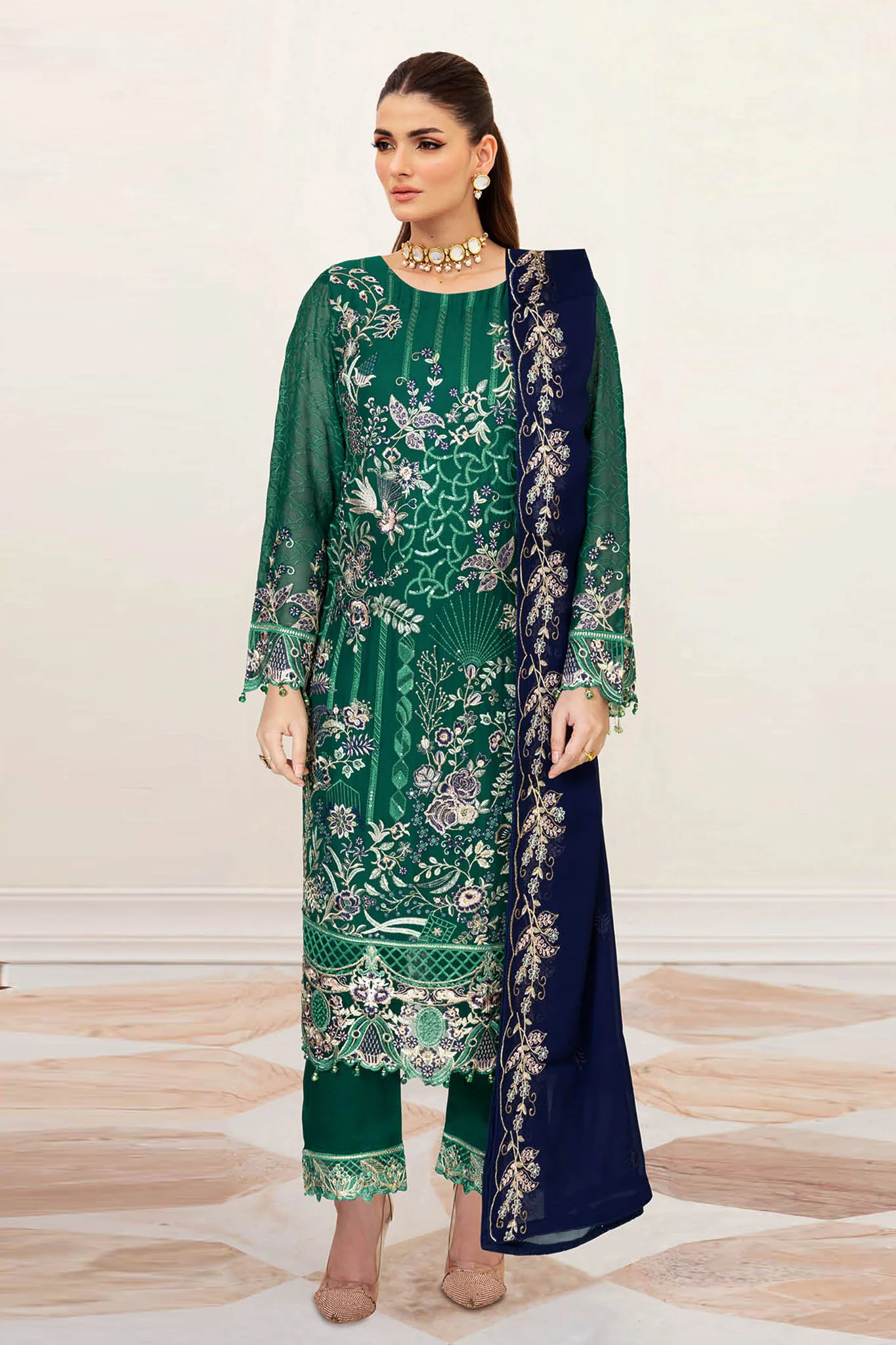 B-208 - Dark Green - Unstitched 3-Piece Suit