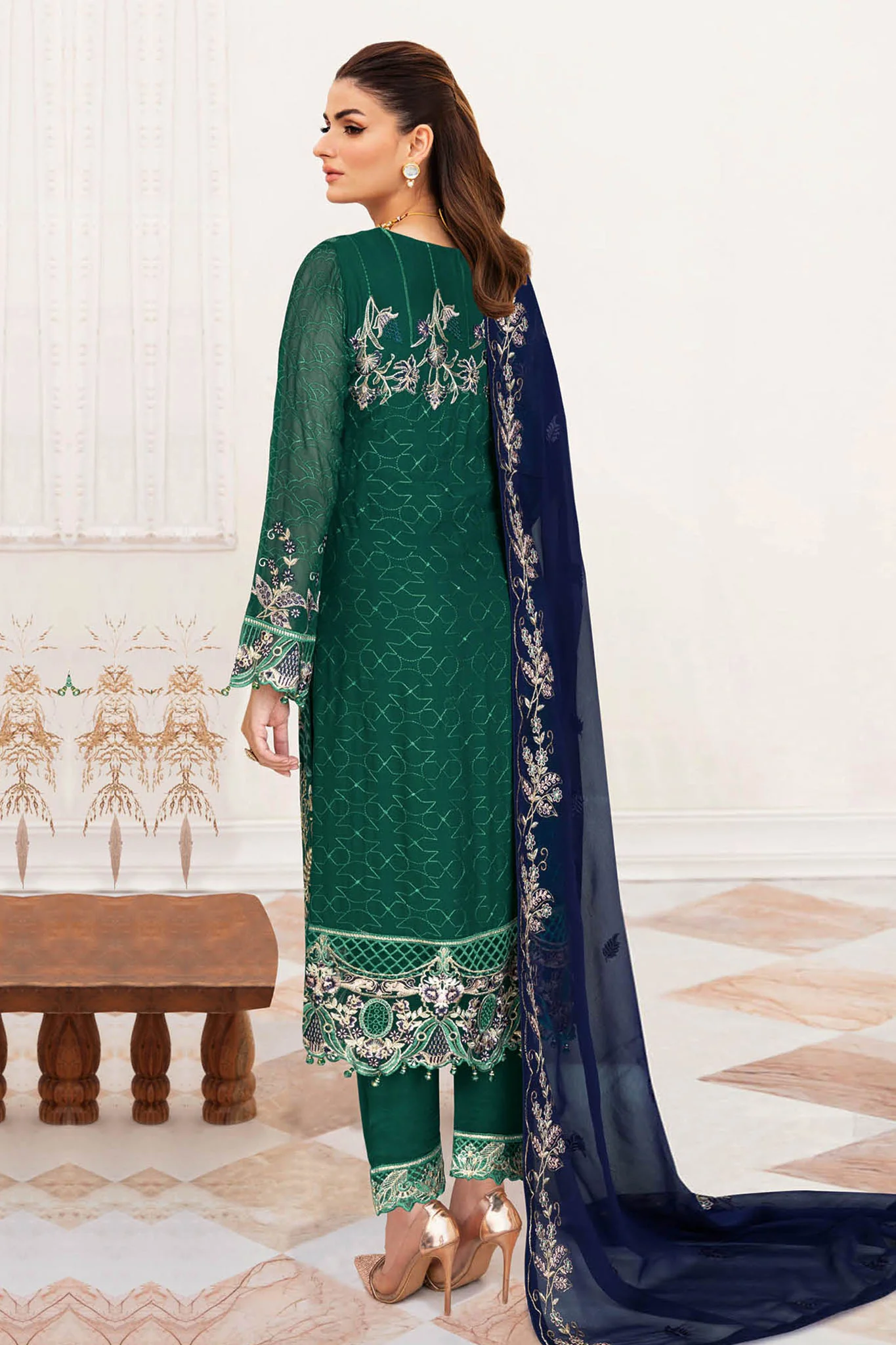 B-208 - Dark Green - Unstitched 3-Piece Suit