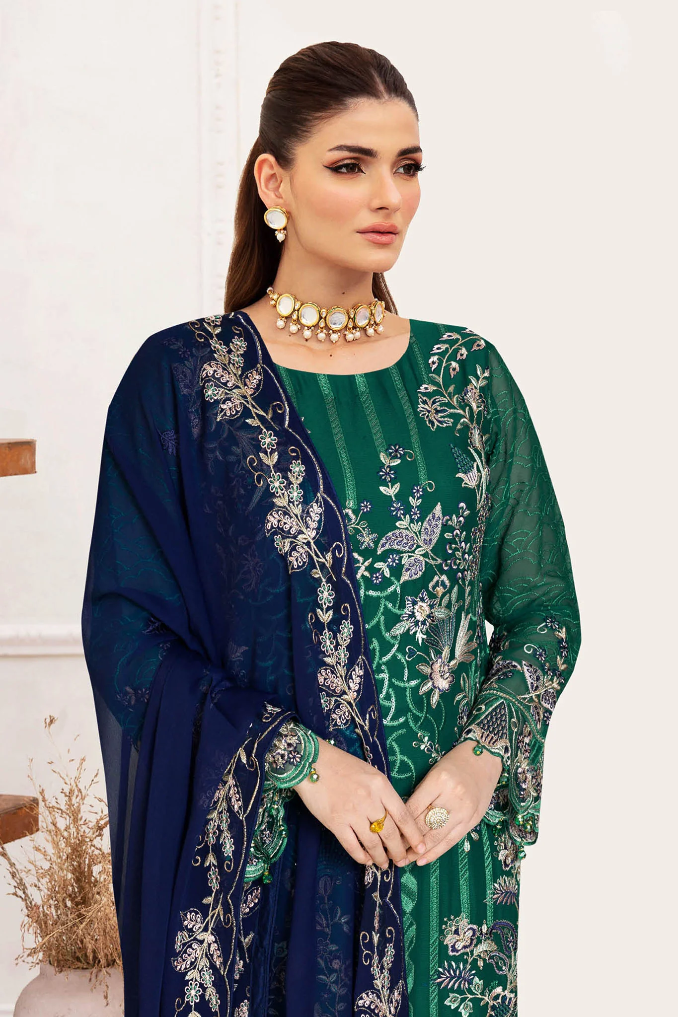 B-208 - Dark Green - Unstitched 3-Piece Suit