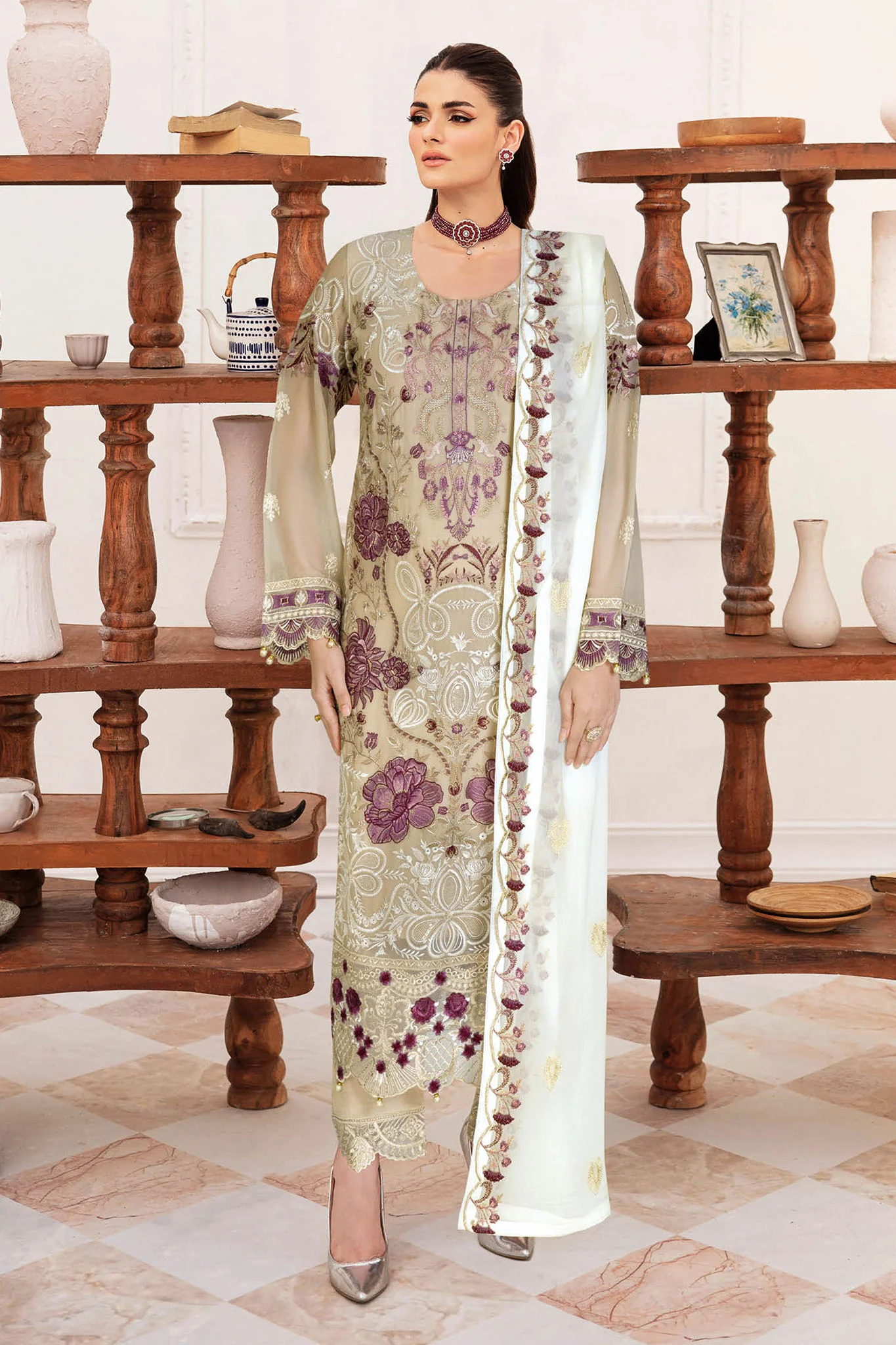 B-209 - Stone - Unstitched 3-Piece Suit