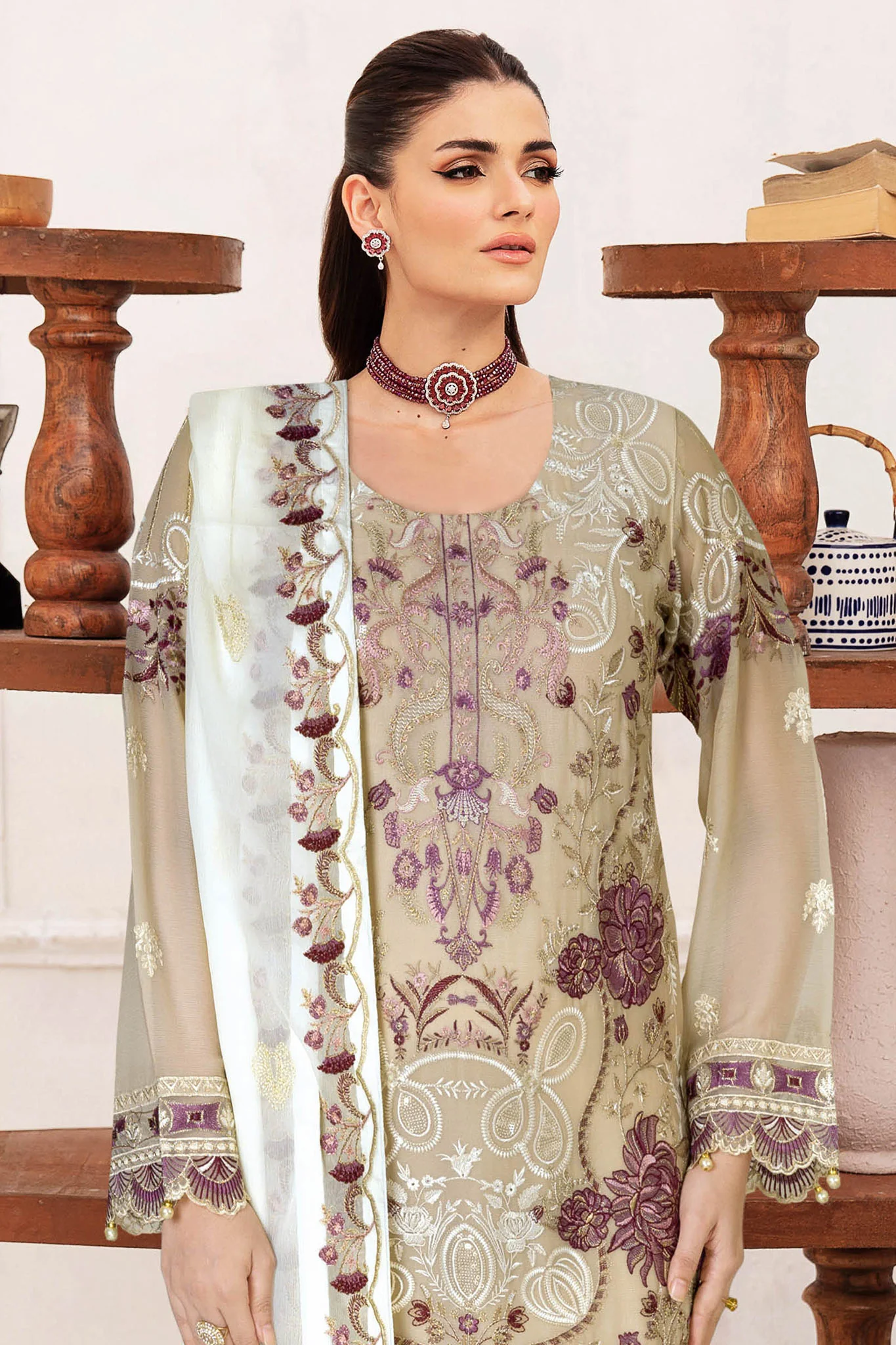B-209 - Stone - Unstitched 3-Piece Suit