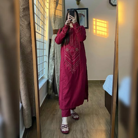 Crimson Pink- Stitched 2-Piece Set