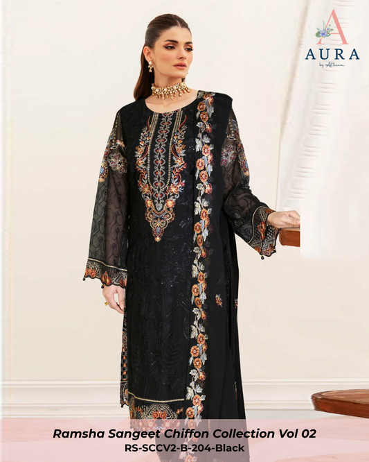 B-204 - Black - Unstitched 3-Piece Suit