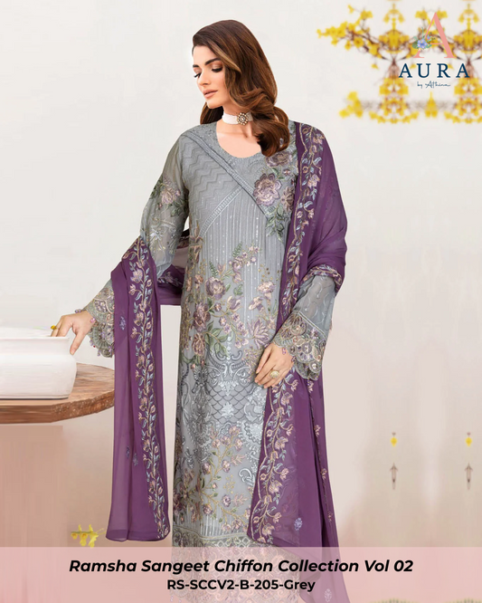 B-205 - Grey - Unstitched 3-Piece Suit