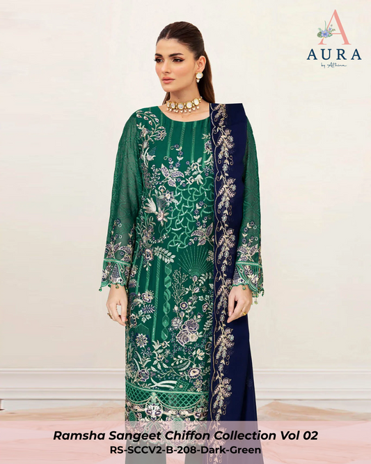 B-208 - Dark Green - Unstitched 3-Piece Suit