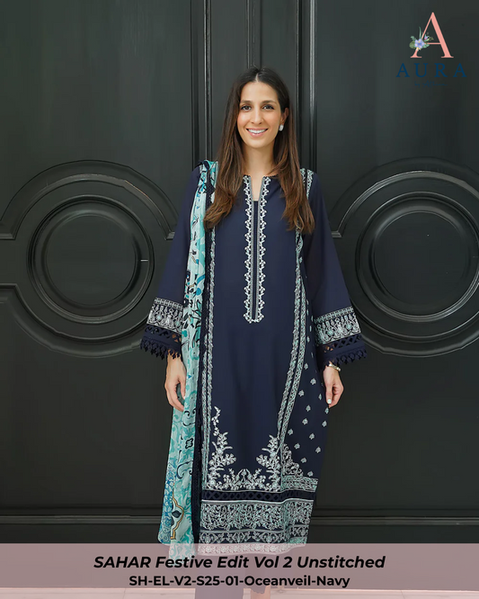 Oceanveil – Unstitched 3-Piece Set