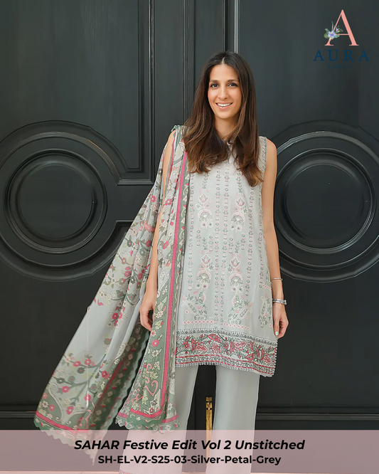 Silver Petal – Unstitched 3PC Set