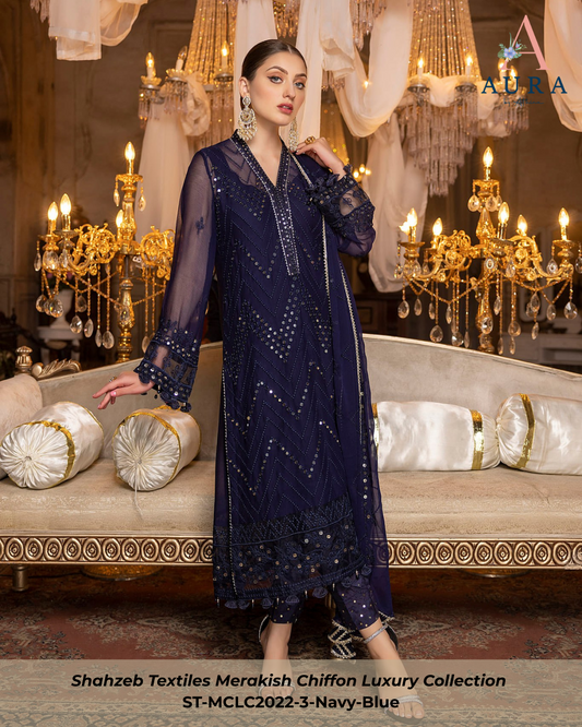 Navy Blue - Unstitched 3-Piece Set