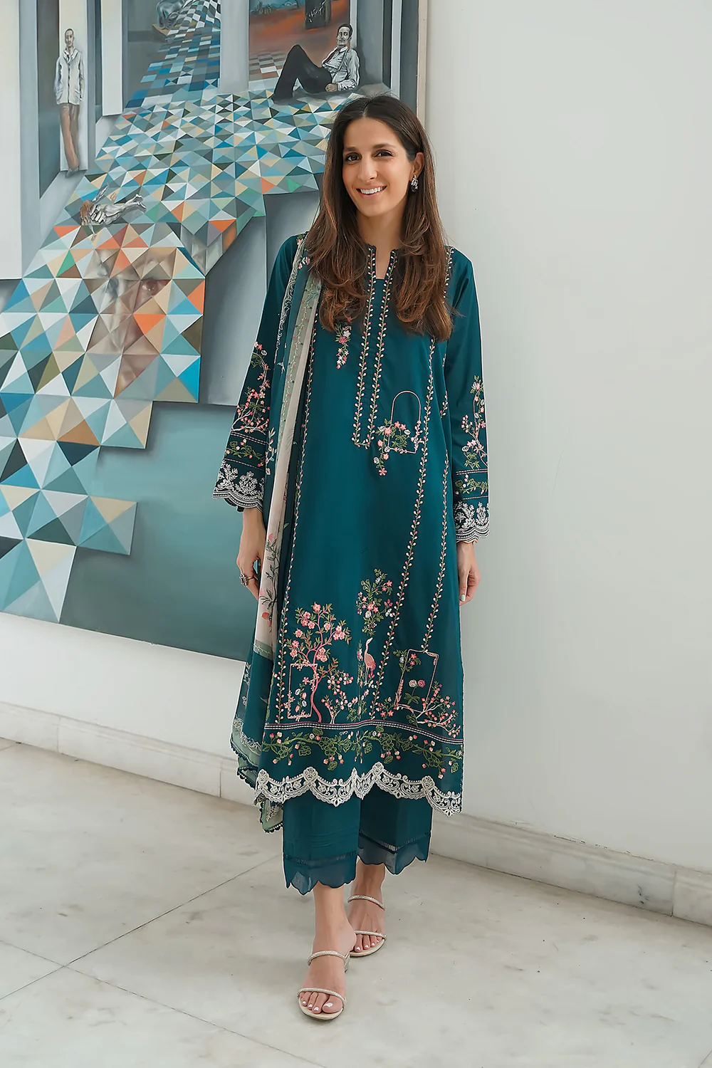 Teal Gardenia – Unstitched 3PC Set